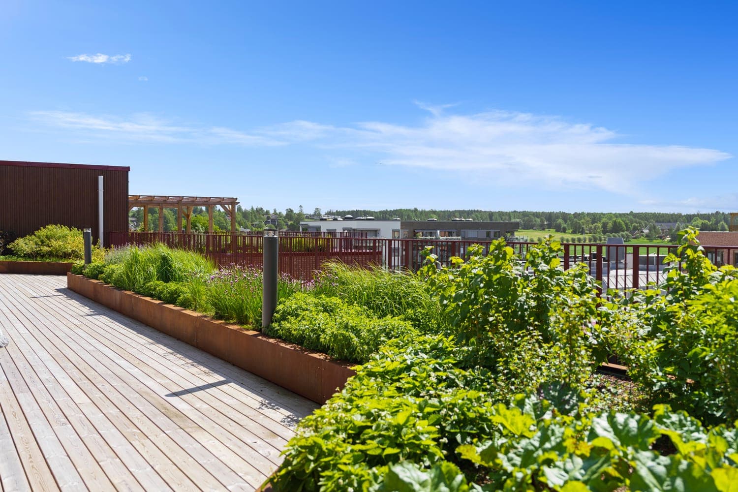 Felles takterrasse med sol hele dagen og utsikt over Ås.